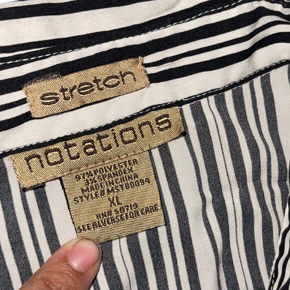 Notations Black White Striped Blouse Button Down Size XL Casual Preppy Retro - Picture 3 of 4